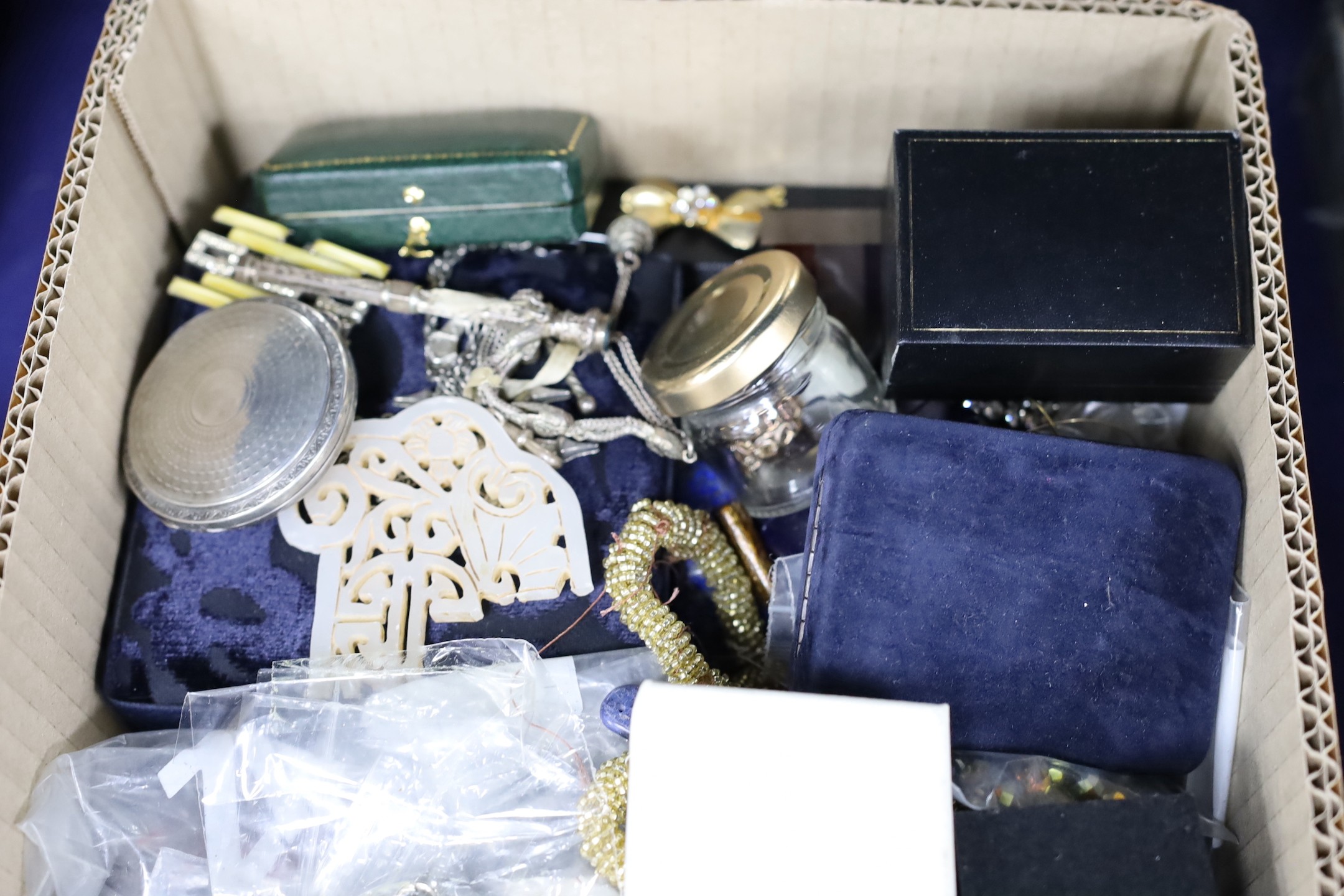A quantity of assorted costume jewellery, etc. including a gold plated wrist watch.